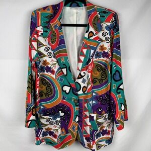 Colorful Abstract Vintage Blazer USA Made Artsy Whimsical Y2K Dopamine Jacket M